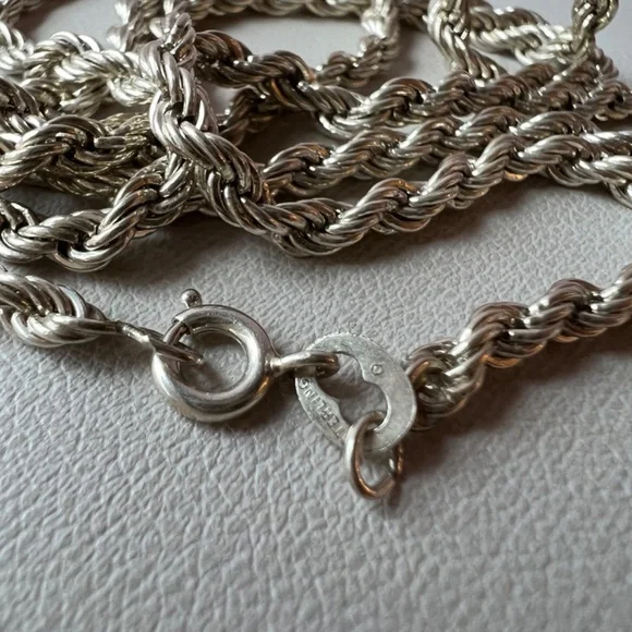 LONG SOLID ROPE CHAIN NECKLACE 925 STERLING SILVER THICK, HEAVY, WELL MADE 23